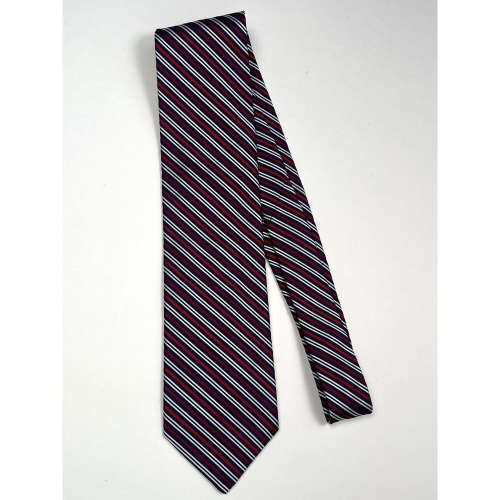 NAUTICA Mens Red/White/Blue Patriotic Repp Stripe 100% Silk NECKTIE Tie USA EUC